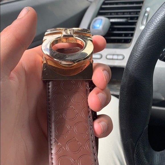 Ferragamo belt gold with brown leather - Picture 2 of 5